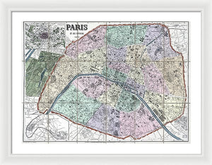 Old Map Of Paris 1878 - Framed Print