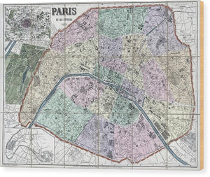 Old Map Of Paris 1878 - Wood Print