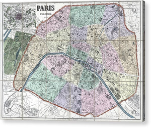 Old Map Of Paris 1878 - Acrylic Print