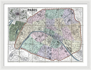 Old Map Of Paris 1878 - Framed Print