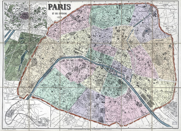 Old Map Of Paris 1878 - Art Print