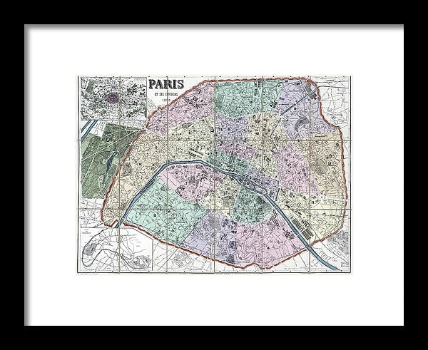 Old Map Of Paris 1878 - Framed Print