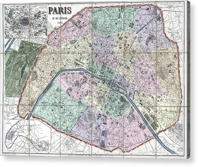 Old Map Of Paris 1878 - Acrylic Print