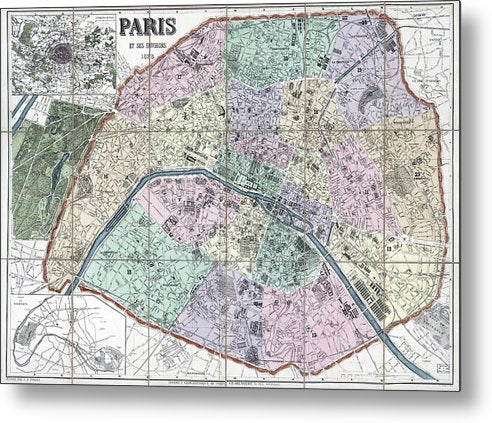 Old Map Of Paris 1878 - Metal Print