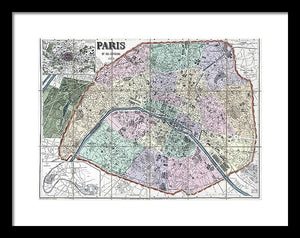 Old Map Of Paris 1878 - Framed Print