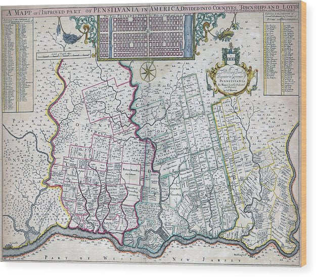 Old Map Of Philadelphia 1687 - Wood Print