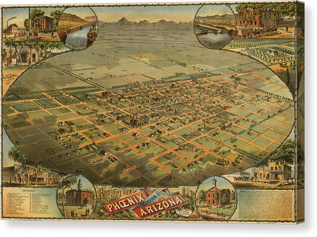 Old Map Of Phoenix 1885 - Canvas Print