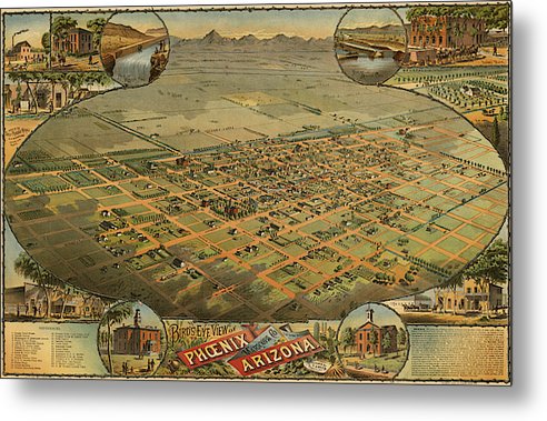 Map Of Phoenix 1885 - Metal Print