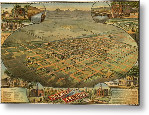 Old Map Of Phoenix 1885 - Metal Print