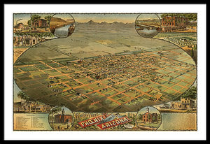 Old Map Of Phoenix 1885 - Framed Print