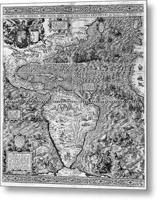 Old Map Of The Americas 1562 - Metal Print