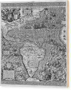 Old Map Of The Americas 1562 - Wood Print