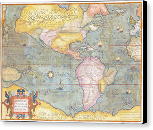 Old Map Of The Americas 1580 - Canvas Print