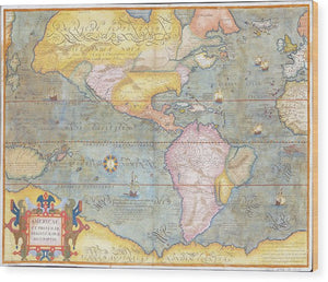 Old Map Of The Americas 1580 - Wood Print