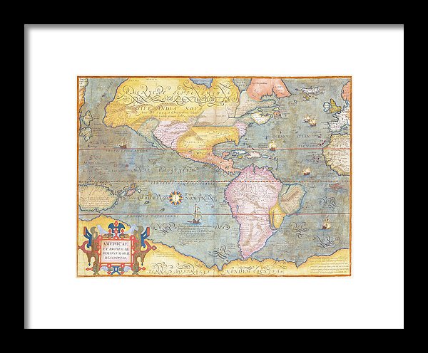 Old Map Of The Americas 1580 - Framed Print