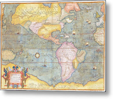 Old Map Of The Americas 1580 - Metal Print