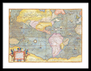 Old Map Of The Americas 1580 - Framed Print