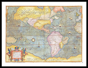 Old Map Of The Americas 1580 - Framed Print