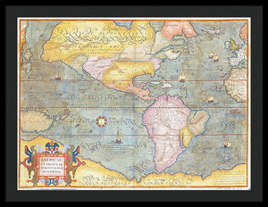 Old Map Of The Americas 1580 - Framed Print