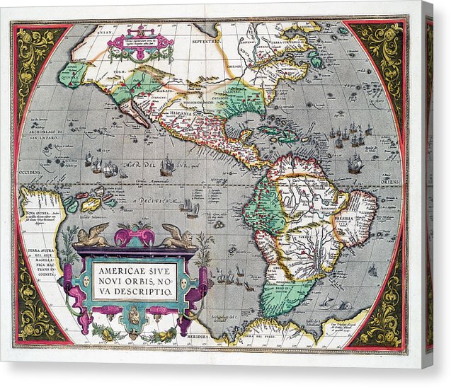 Old Map Of The Americas 1587 - Canvas Print