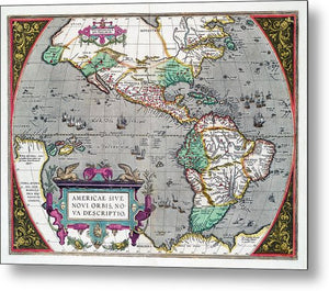 Old Map Of The Americas 1587 - Metal Print