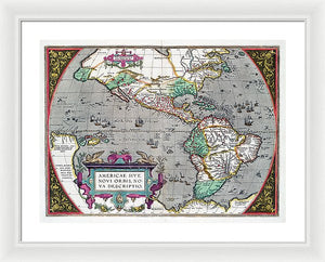 Old Map Of The Americas 1587 - Framed Print