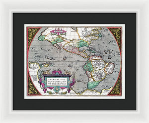 Old Map Of The Americas 1587 - Framed Print