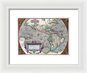 Old Map Of The Americas 1587 - Framed Print