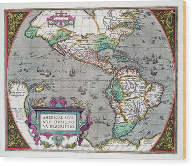 Old Map Of The Americas 1587 - Wood Print