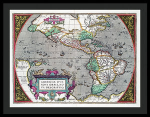 Old Map Of The Americas 1587 - Framed Print