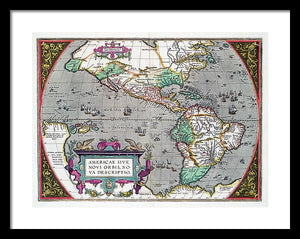 Old Map Of The Americas 1587 - Framed Print