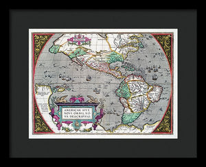 Old Map Of The Americas 1587 - Framed Print