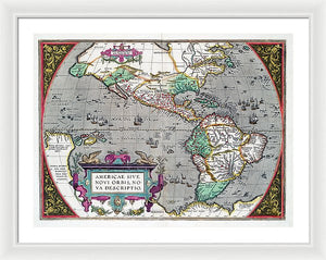 Old Map Of The Americas 1587 - Framed Print