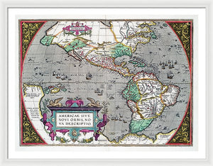 Old Map Of The Americas 1587 - Framed Print