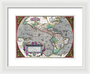 Old Map Of The Americas 1587 - Framed Print