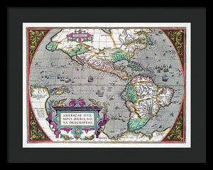 Old Map Of The Americas 1587 - Framed Print