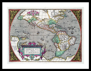 Old Map Of The Americas 1587 - Framed Print