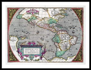 Old Map Of The Americas 1587 - Framed Print