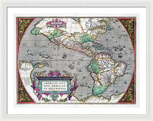 Old Map Of The Americas 1587 - Framed Print