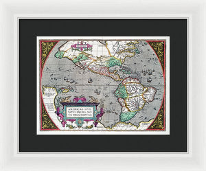 Old Map Of The Americas 1587 - Framed Print