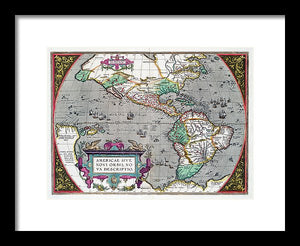 Old Map Of The Americas 1587 - Framed Print