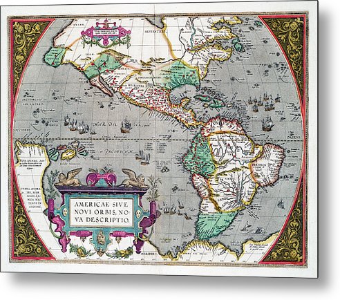 Map Of The Americas 1587 - Metal Print