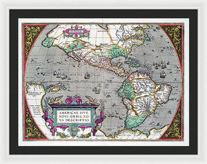 Old Map Of The Americas 1587 - Framed Print