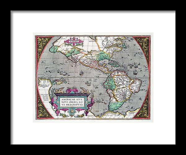 Old Map Of The Americas 1587 - Framed Print