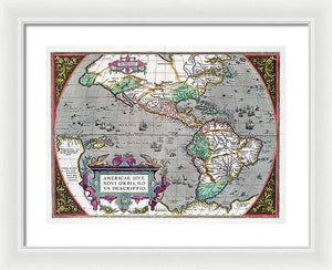 Old Map Of The Americas 1587 - Framed Print