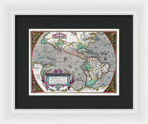 Old Map Of The Americas 1587 - Framed Print