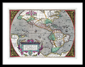 Old Map Of The Americas 1587 - Framed Print