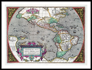 Old Map Of The Americas 1587 - Framed Print