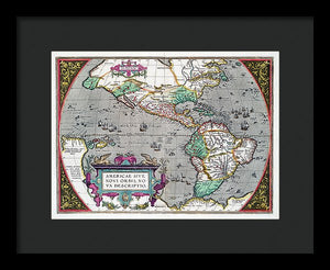 Old Map Of The Americas 1587 - Framed Print