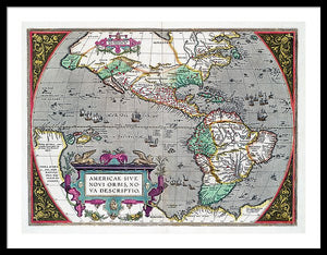 Old Map Of The Americas 1587 - Framed Print